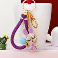 Jeweled Dress Rabbit Holding a Balloon Keychains with Braided Loops view 7