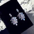 Silver Tone Marquise Crystal Leaf Cluster Drop Earrings view 4