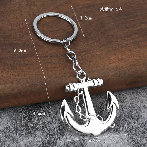 Vintage Anchor Zinc Alloy Keychain with Metal Texture Ring Chain