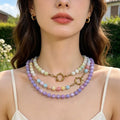 Faceted 8mm Round Bead Necklace With Gold Tone Ring Clasp view 3