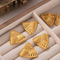 Gold Two-Tone Woven Stripe Triangle Titanium Steel Earrings view 4