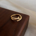 Gold Zircon Cross Open Ring Adjustable X Band Style view 6