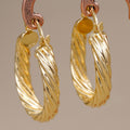 Gold Tone Twisted Rope Oval Hoop Earrings Latch Pair view 1