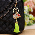 Jeweled Lucky Cat Bell Keychains with Braided Loops and Tassels view 11
