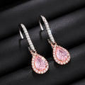 Pink Teardrop Crystal Silver Tone Drop Earrings view 3