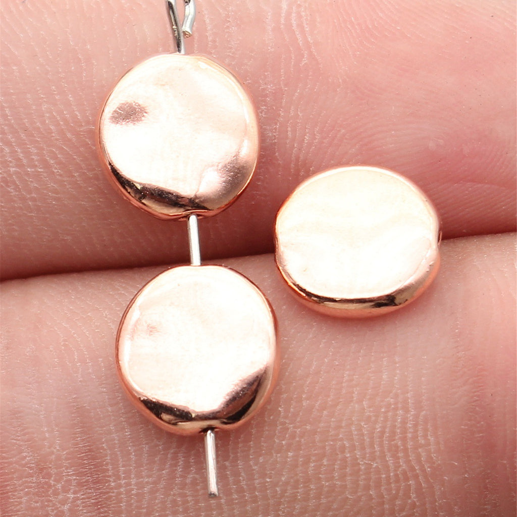 10x10x3.2mm 1.3g Rose Gold Zinc Alloy Irregular Flat Round Loose Metal Beads for Jewelry Making