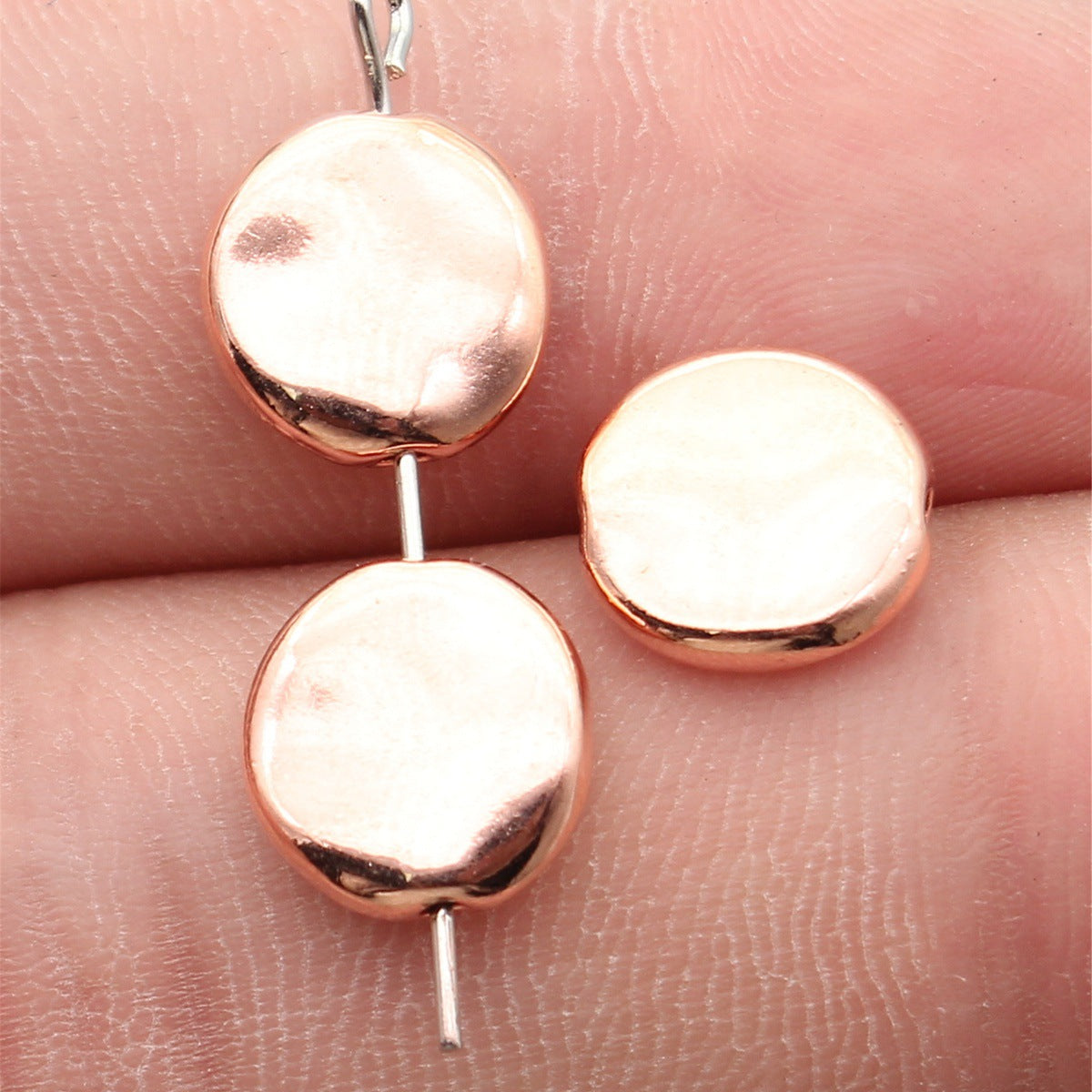 10x10x3.2mm 1.3g Rose Gold Zinc Alloy Irregular Flat Round Loose Metal Beads for Jewelry Making