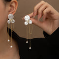 Pearl Look Cluster Gold Chain Extra Long Stud Earrings view 1