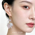 Gold Iridescent Crystal Petal Drop Earrings Pave Ball view 2