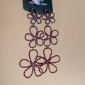 Silver and Burgundy Open Flower Long Stud Earrings view 6