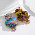 Aqua Gold Tone Owl Crystal Enamel Two Designs Metal Brooch Pin view 5