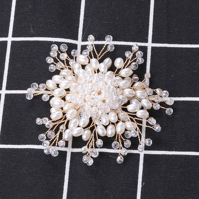 The first image shows the white pearl cluster brooch from the front.