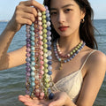 Multicolor Twelve Millimeter Round Bead Necklace With Carabiner Clasp view 2