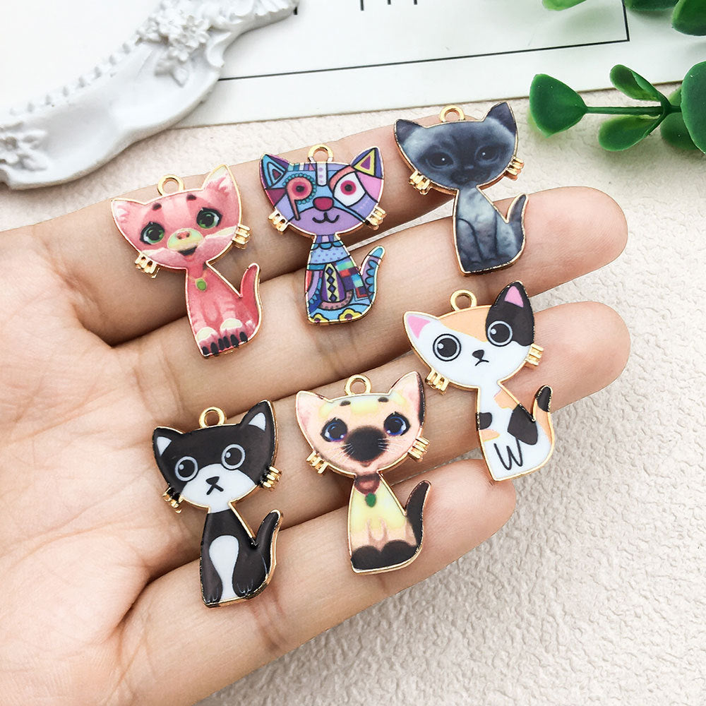 17x26mm KC Gold Enamel Zinc Alloy Standing Cat Charm Pendant for DIY Creative Jewelry Making