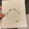 Silver Heart Slider And Gold Pink Square Crystal Link Bracelets view 2
