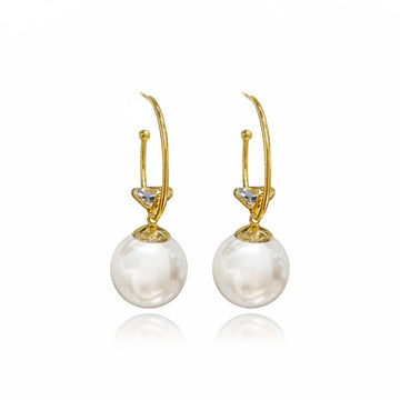 Gold Tone C Shape Pearl Like Drop Stud Earrings Statement Jewelry Pair