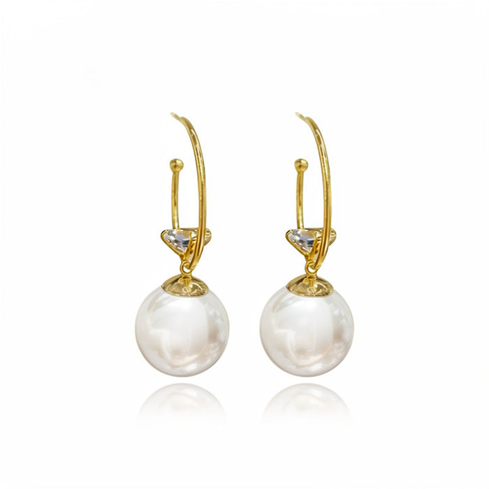 Gold Tone C Shape Pearl Like Drop Stud Earrings Statement Jewelry Pair
