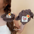 Brown Plaid Scrunchie Duckbill Clip Dog Button 2 Styles view 2