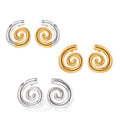Spiral Swirl Stud Earrings Gold Steel Two-Tone Metal view 5