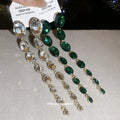 Green Crystal Triple Strand Drop Stud Earrings Decorative Jewelry Pair view 4