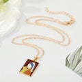 Gold Tone Rectangular Painted Portrait Pendant Necklaces view 2