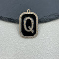 Black Enamel Rhinestone Letter Charm Pendant Gold-Tone Alloy view 4