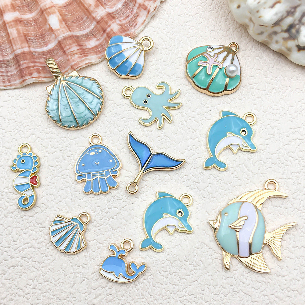 Lake Blue Enamel Zinc Alloy Starfish Ocean Octopus Fish Charm Pendant for DIY Bracelet Earrings