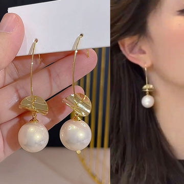 Gold Sequin And Pearl Hook Earrings Statement Pair