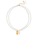 White Freshwater Pearl Bear Pendant Necklace Gold Clasp 39+5cm view 5