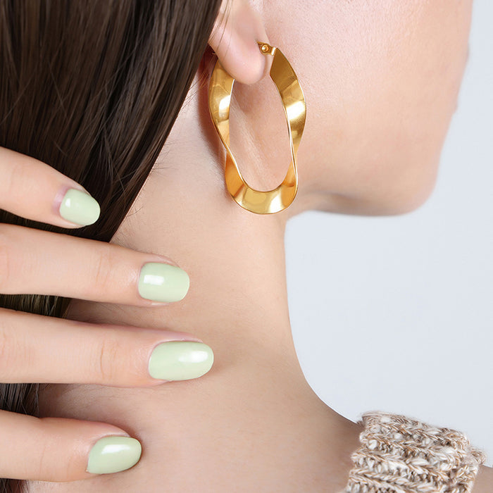 Twisted Geometric Open Hoop Earrings Gold And Steel Finish