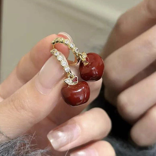 Red Heart Gold Tone Crystal Huggie Hoop Earrings Metal Tone Jewelry