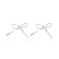 Silver Herringbone Ribbon Bow Stud Earrings Polished Metal view 5
