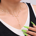 Gold Titanium Steel Y Lariat Necklace Imitation Pearl Drops view 1