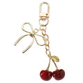 Gold Tone Bow Red Cherry Keychain Lobster Clasp Charm view 5