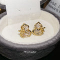 Gold Gourd Shape Crystal Stud Earrings with Layered Curves view 2