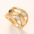 Gold Multi Band Textured Three Stone Finger Ring Sizes 5-12 view 2
