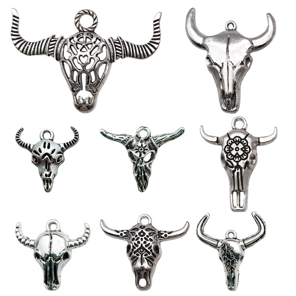 Vintage Zinc Alloy Halloween Skull Bull Head Charm Pendant for DIY Bracelet Necklace