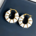 Gold Tone White Enamel Bamboo Hoop Earrings view 2