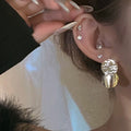 Hammered Disc Chain Tassel Stud Earrings For Women view 3