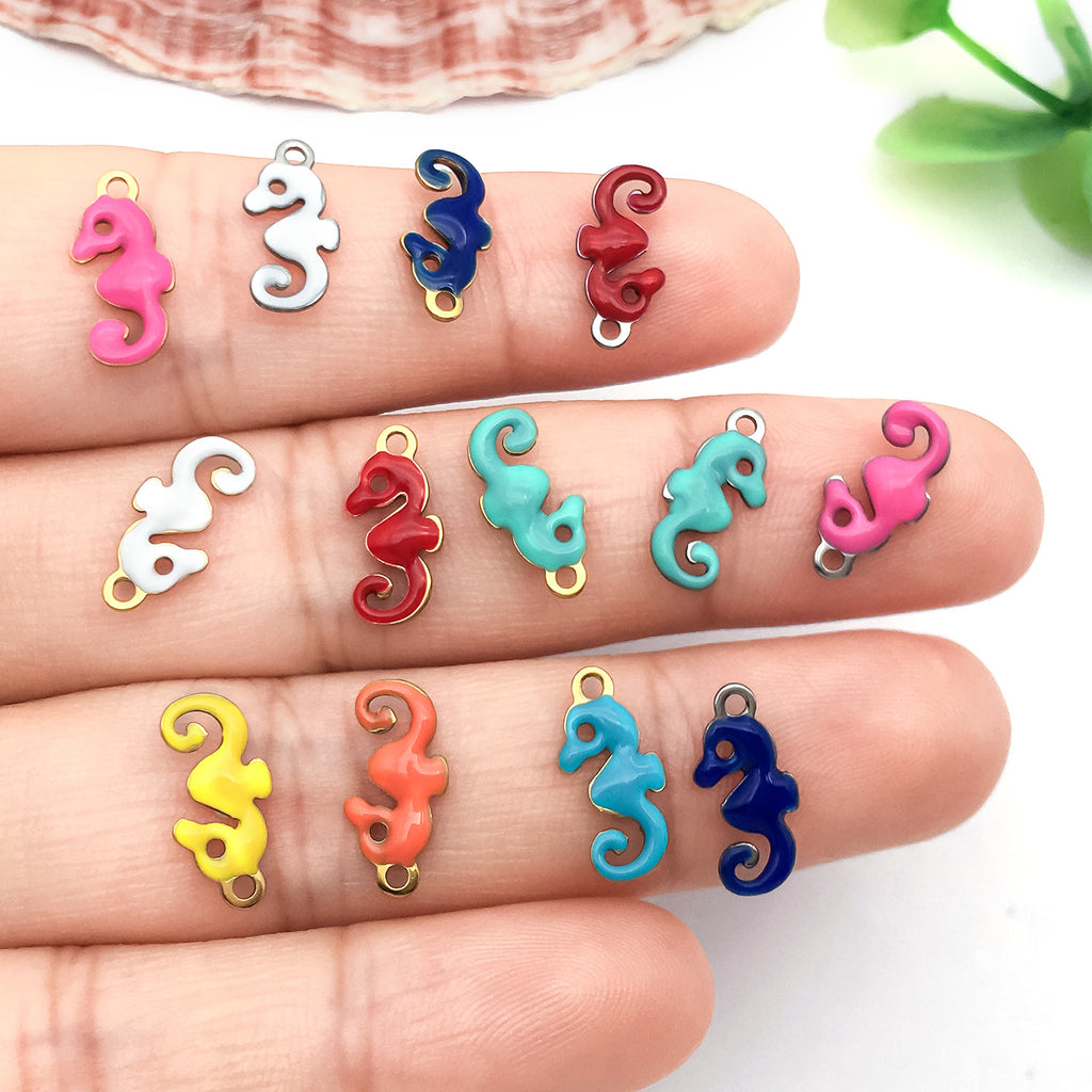 Colorful Enamel Stainless Steel Seahorse Charm Pendant for DIY Earrings Necklaces