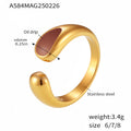 Gold Open Stainless Steel Ring Cream Or Brown Enamel Inlay view 7