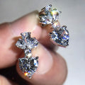 Silver Tone Heart Crystal Floral Cluster Drop Earrings view 4