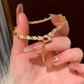 Gold Tone Red Crystal Chain Bracelet Statement Jewelry Design view 4