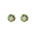 Green Cream Enamel Camellia Pearl Stud Earrings Pair view 5