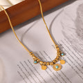 Gold Snake Chain Turquoise Disc Pendant Necklace Bracelet view 4
