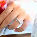 Silver Three Row Round CZ Band Finger Ring Sizes 6-10 view 4