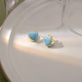 White Blue and Red Double Sided Heart Huggie Earrings view 4