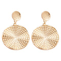 Textured Round Disc Drop Earrings In Two Metal Tones view 5