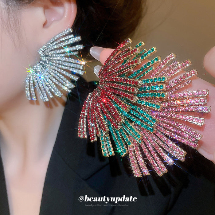 Radiating Crystal Fan Stud Earrings in Silver or Gold Tone