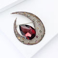 Antique Silver Gold Crescent Teardrop Crystal Brooch view 3
